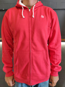 Fatum Surfcheck Hoodie in Chilli.  Model is wearing an XL and is 186cm tall at 85kg. (6'1" and 14 st)