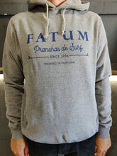Load image into Gallery viewer, Fatum Fishing Hoodie in Light Grey. Model is wearing a Large and is 186cm and 86kg.
